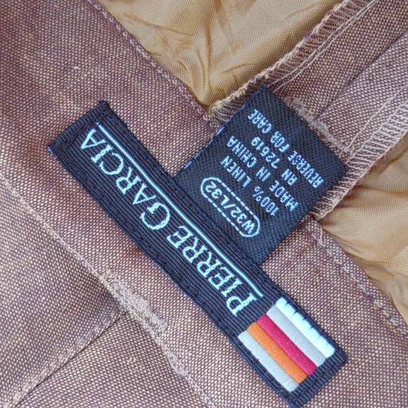Pierre Garcia Men's Luxury Linen Mustard Color Pleated Trousers - Picture 16 of 17